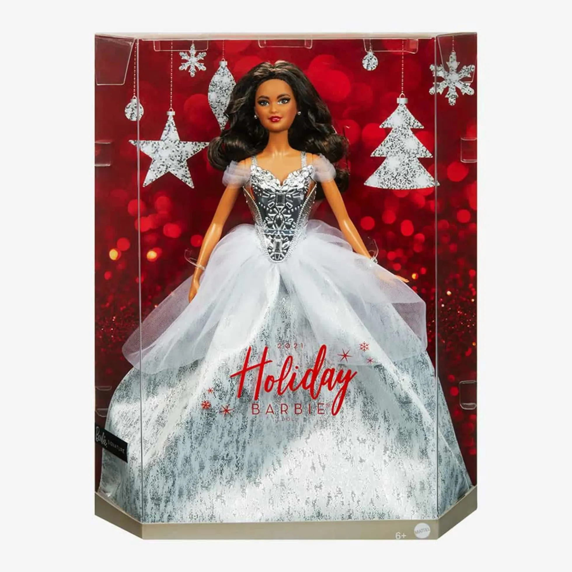 2021 Holiday Barbie Doll, Brunette Curly Hair