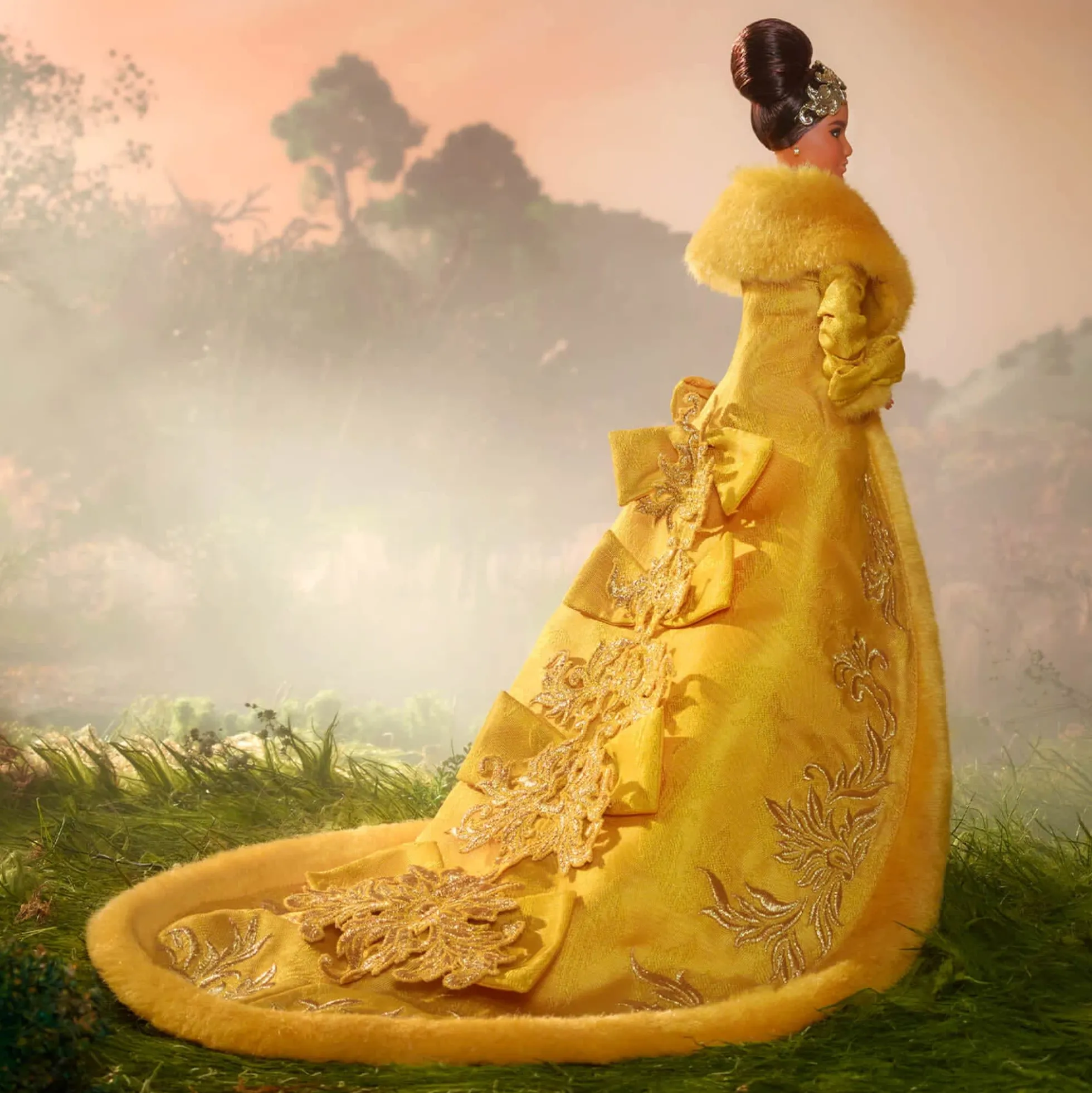 Guo Pei Barbie Doll Wearing Golden-Yellow Gown
