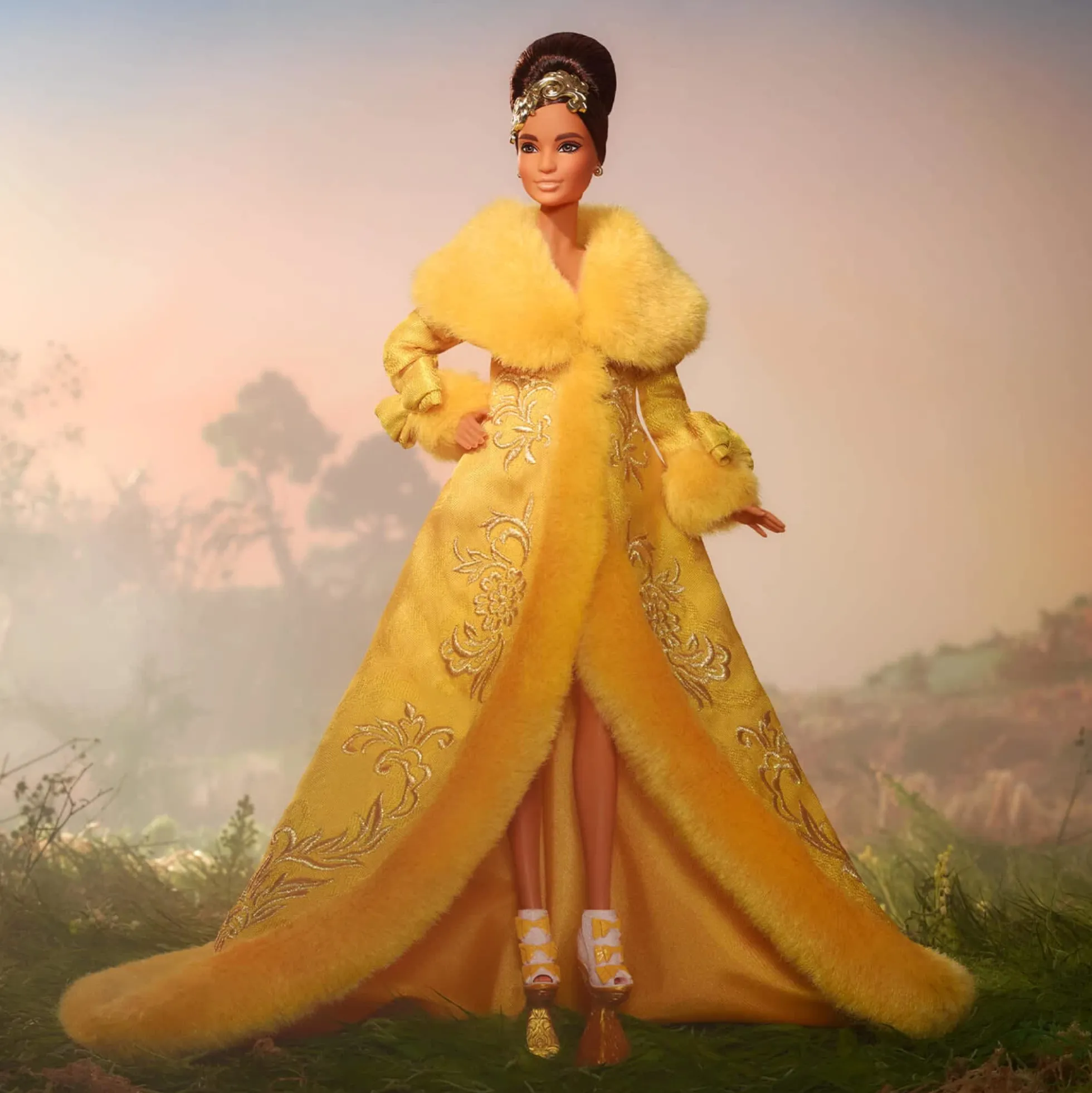Guo Pei Barbie Doll Wearing Golden-Yellow Gown