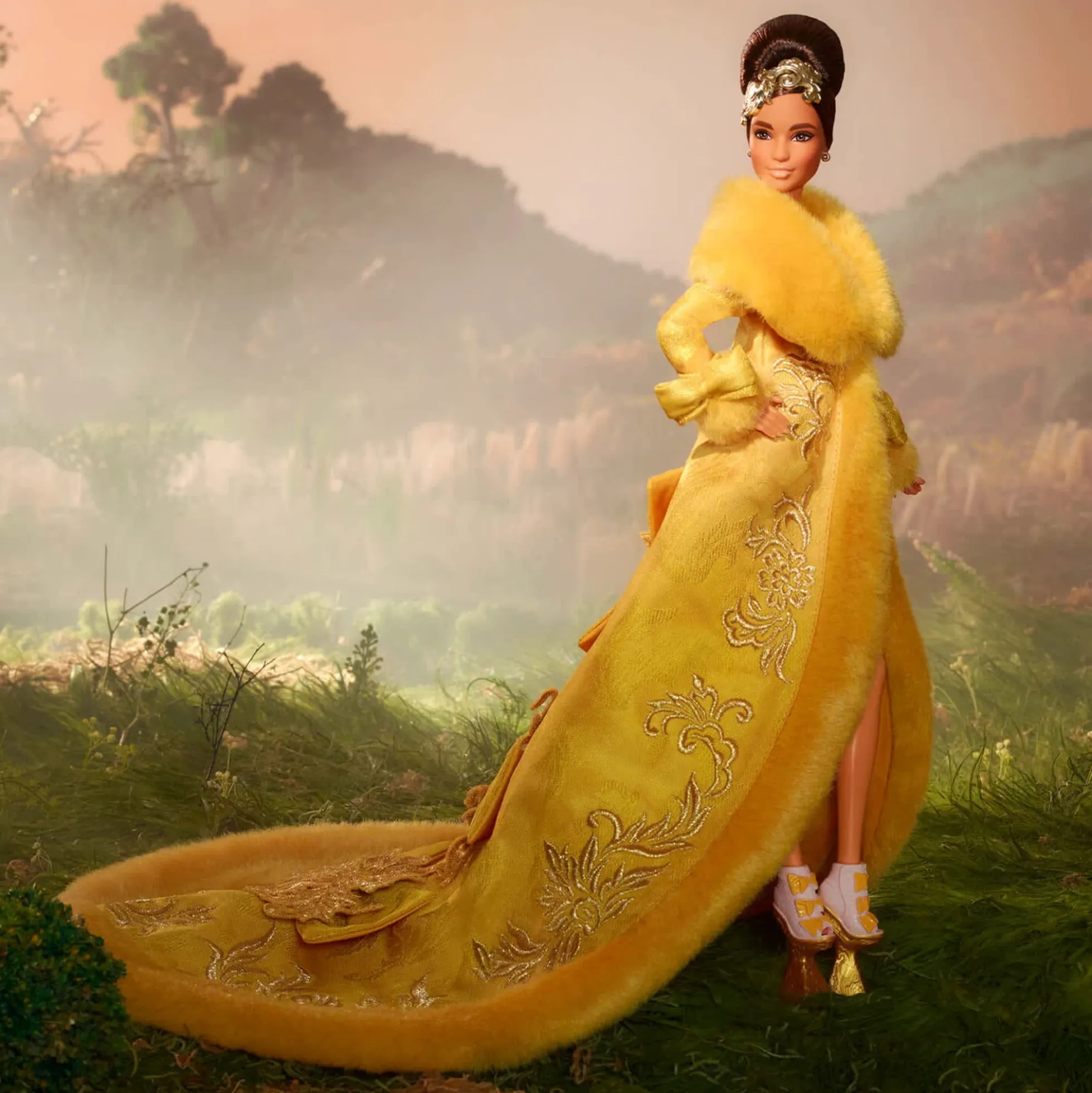 Guo Pei Barbie Doll Wearing Golden-Yellow Gown