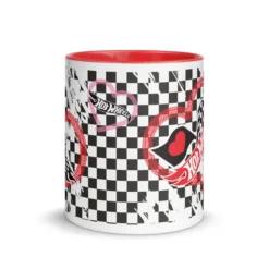 Hot Wheels Checkered Hearts White Mug