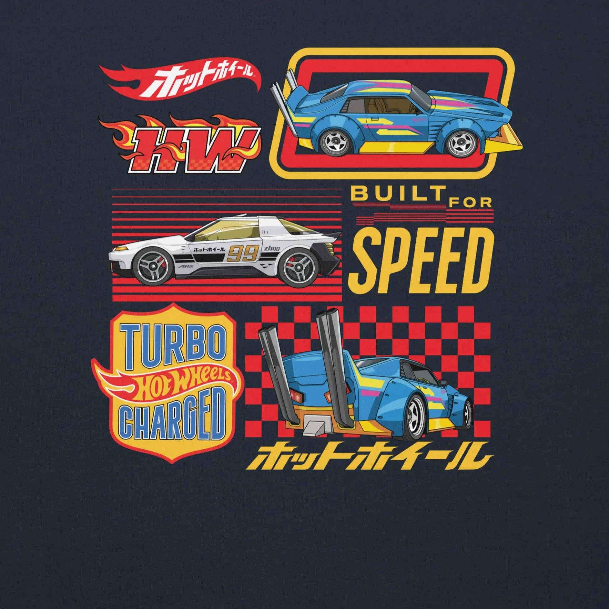 Hot Wheels in Katakana Navy Embroidered Hoodie