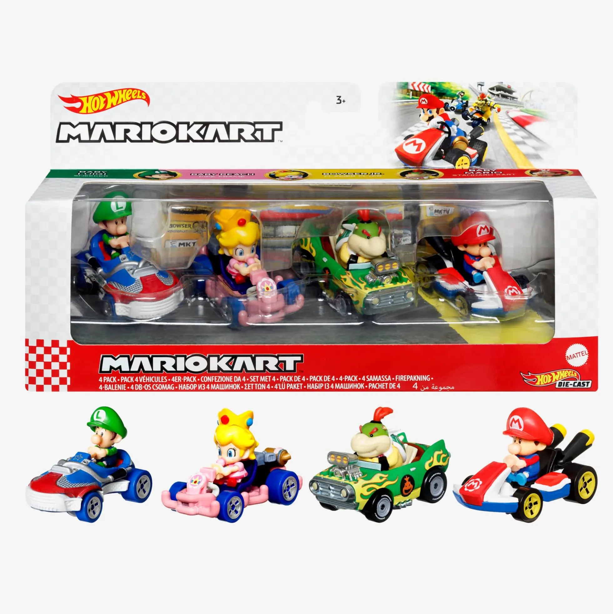 HOT WHEELS MARIOKART, 4 Pack with 1 Exclusive Kart