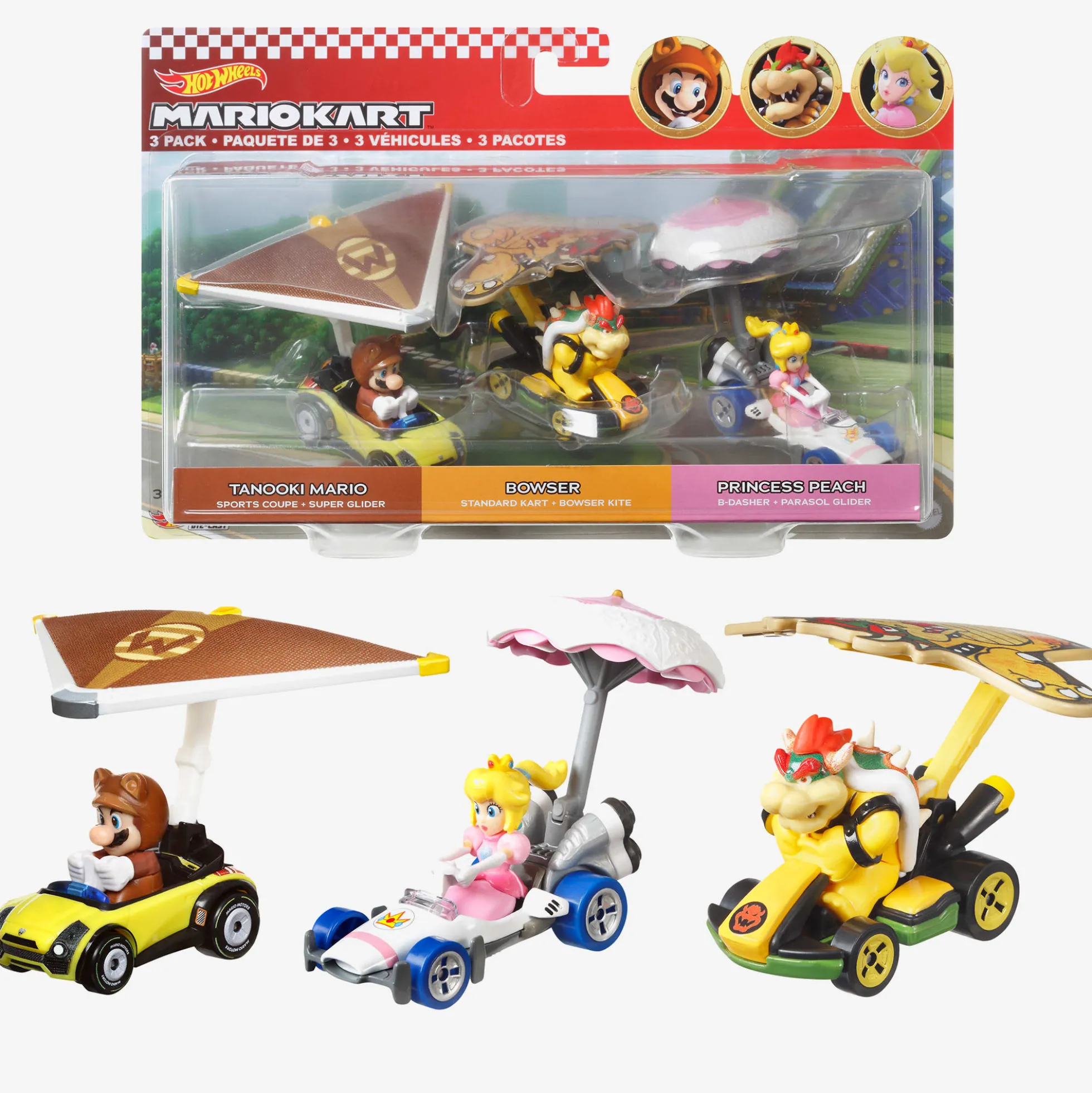Hot Wheels MARIOKART Vehicle + Glider, Set of 3