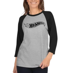 Hot Wheels Outline Logo 3/4 Sleeve Grey and Black Raglan Shirt