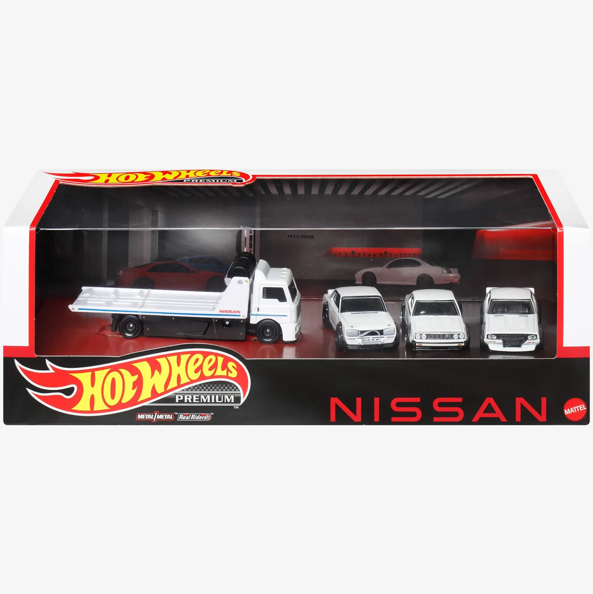 Hot Wheels Premium Collector Set, 3 Nissan Skyline Cars & 1 Transporter