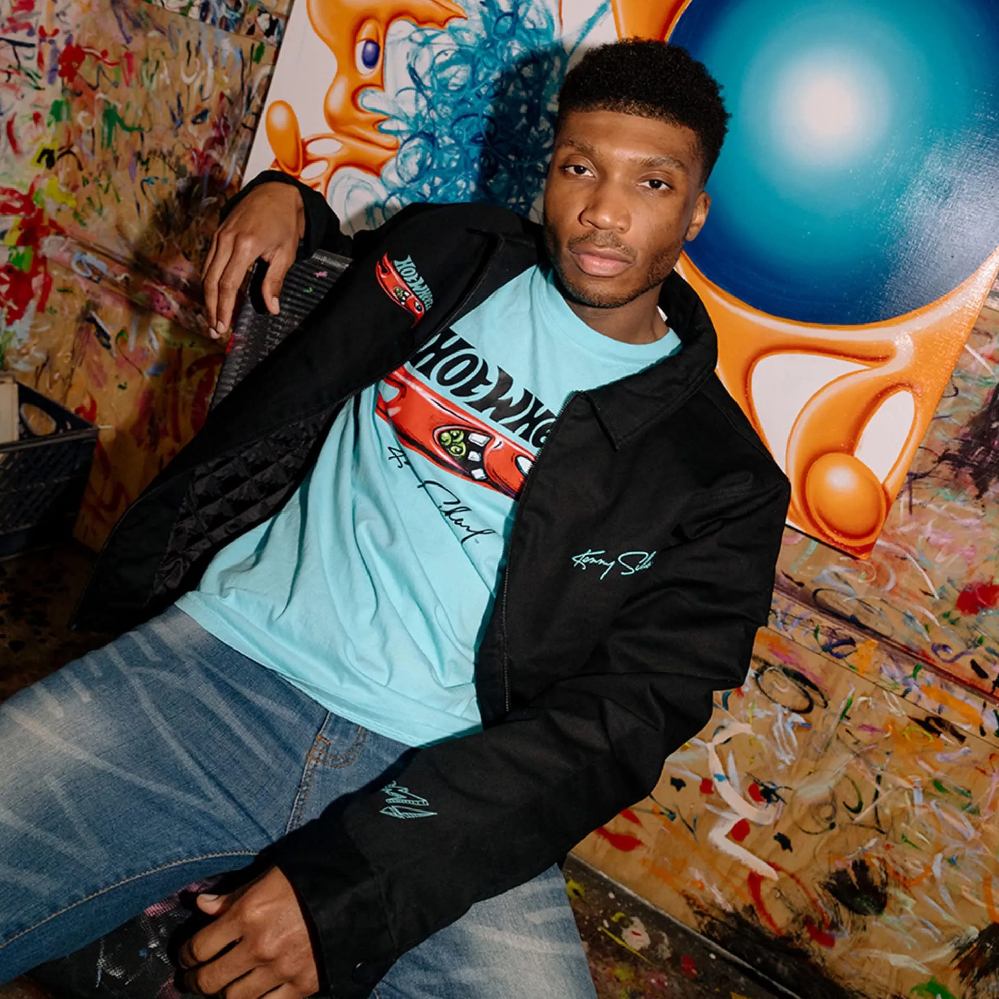 Hot Wheels x Kenny Scharf Black Embroidered Zip Front Jacket