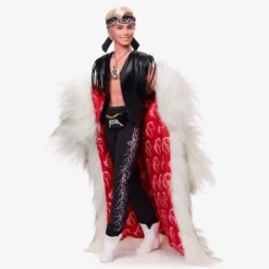 Ken Doll in Faux Fur Coat and Black Fringe Vest – Barbie The Movie