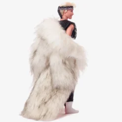 Ken Doll in Faux Fur Coat and Black Fringe Vest – Barbie The Movie