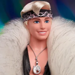 Ken Doll in Faux Fur Coat and Black Fringe Vest – Barbie The Movie