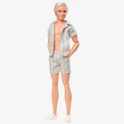 Ken Doll Wearing Pastel Striped Beach Matching Set – Barbie The Movie
