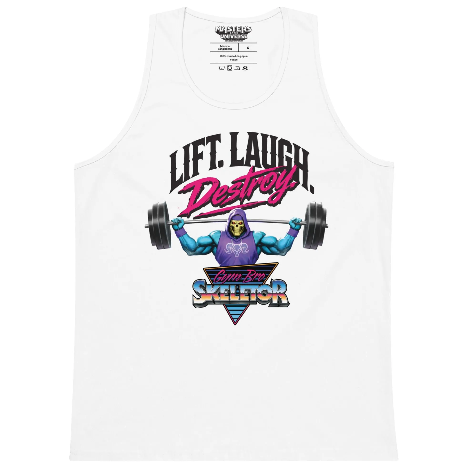 Masters of the Universe Gym Bro Skeletor Lift Laugh Destroy White Tank Top