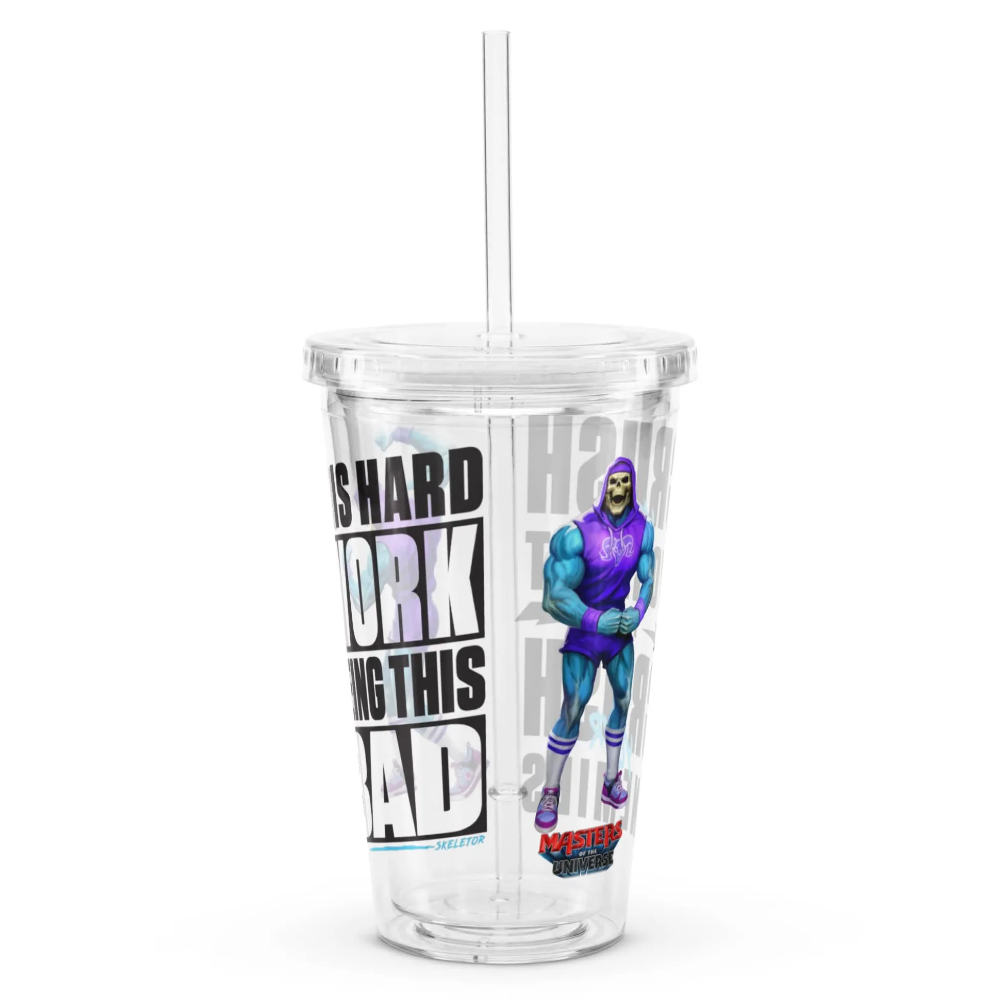 Masters of the Universe Gym Bro Skeletor Crush Your Workout Clear Water Tumbler