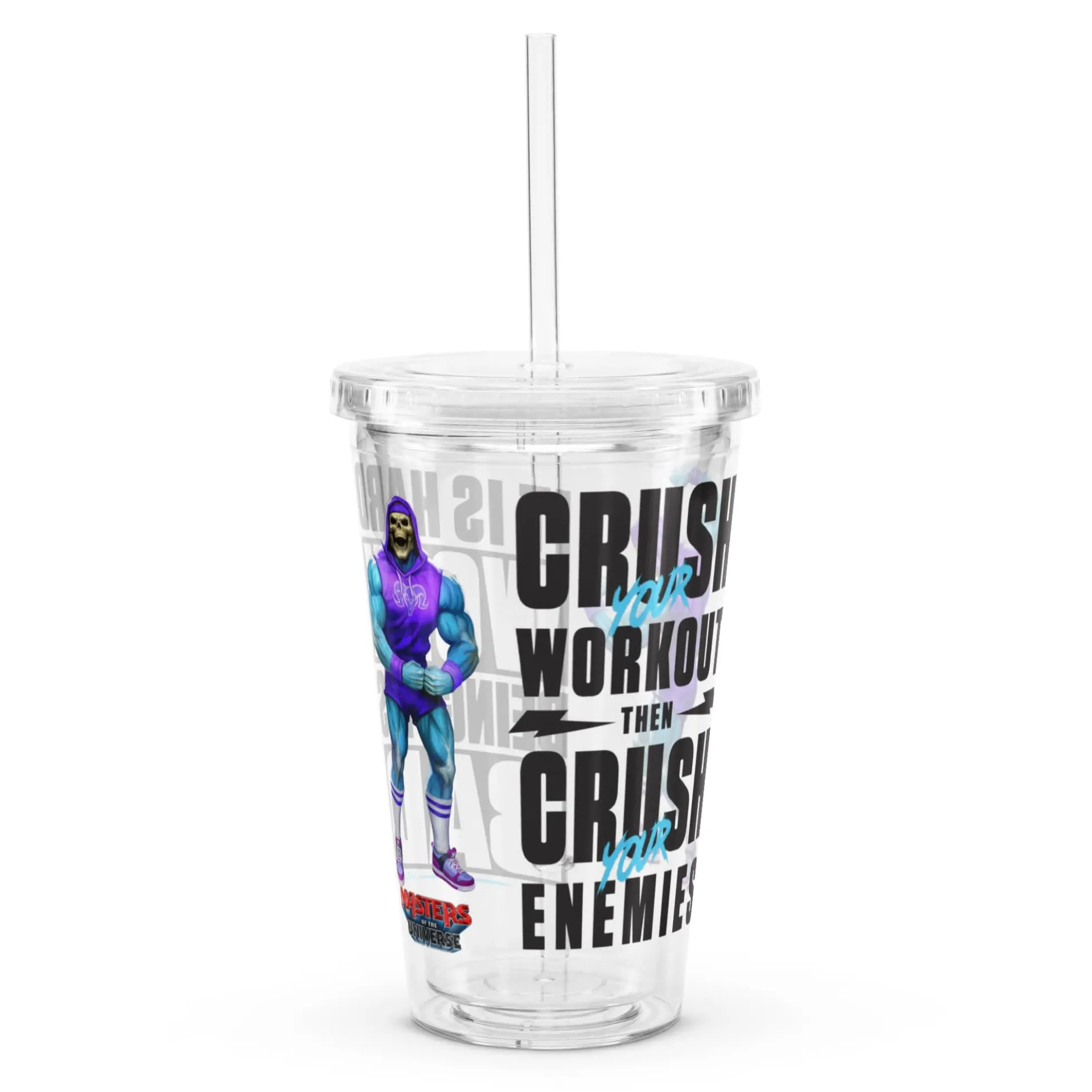 Masters of the Universe Gym Bro Skeletor Crush Your Workout Clear Water Tumbler