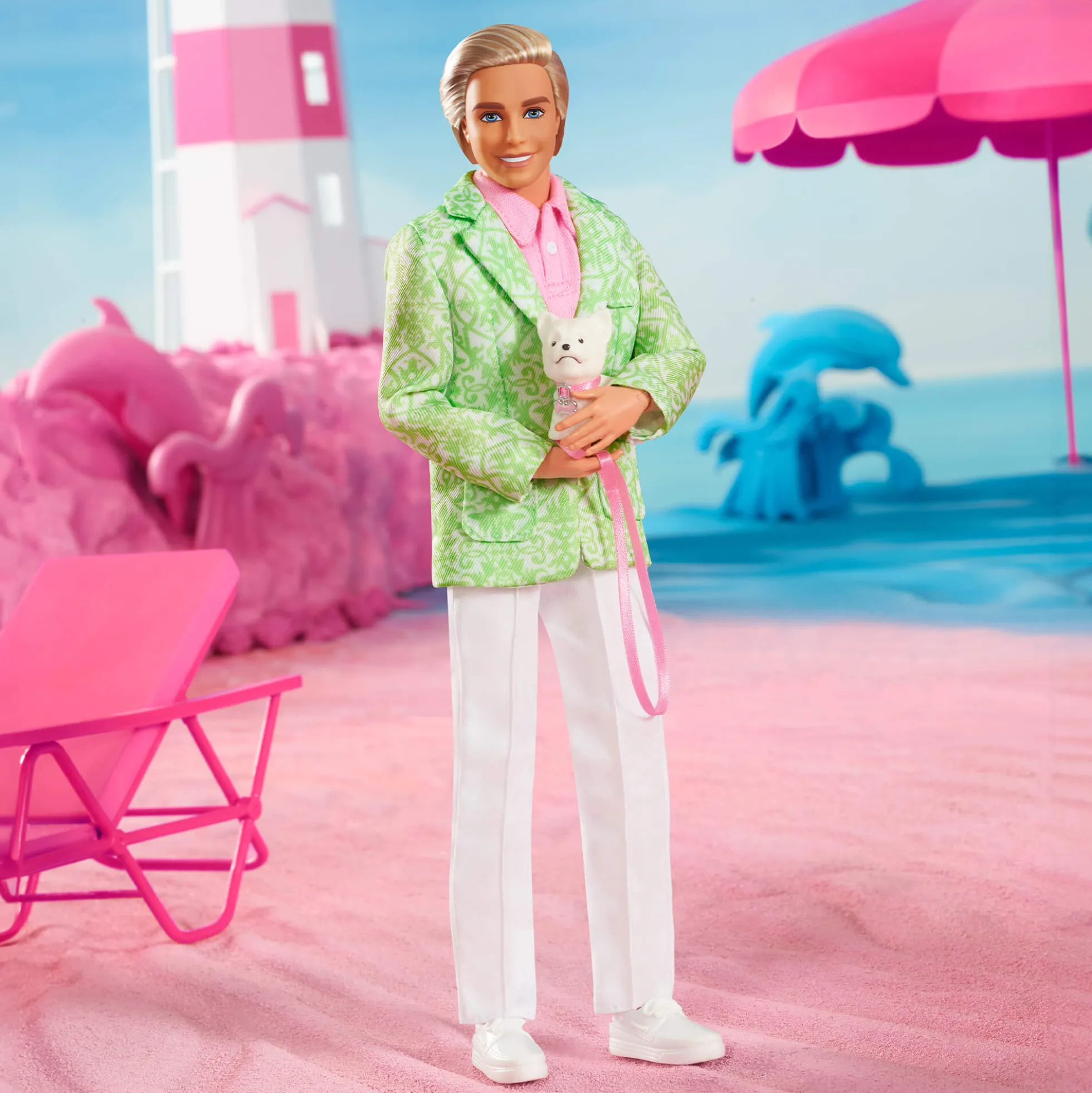 “Sugar’s Daddy” Ken Doll in Pastel Suit With Dog – Barbie The Movie