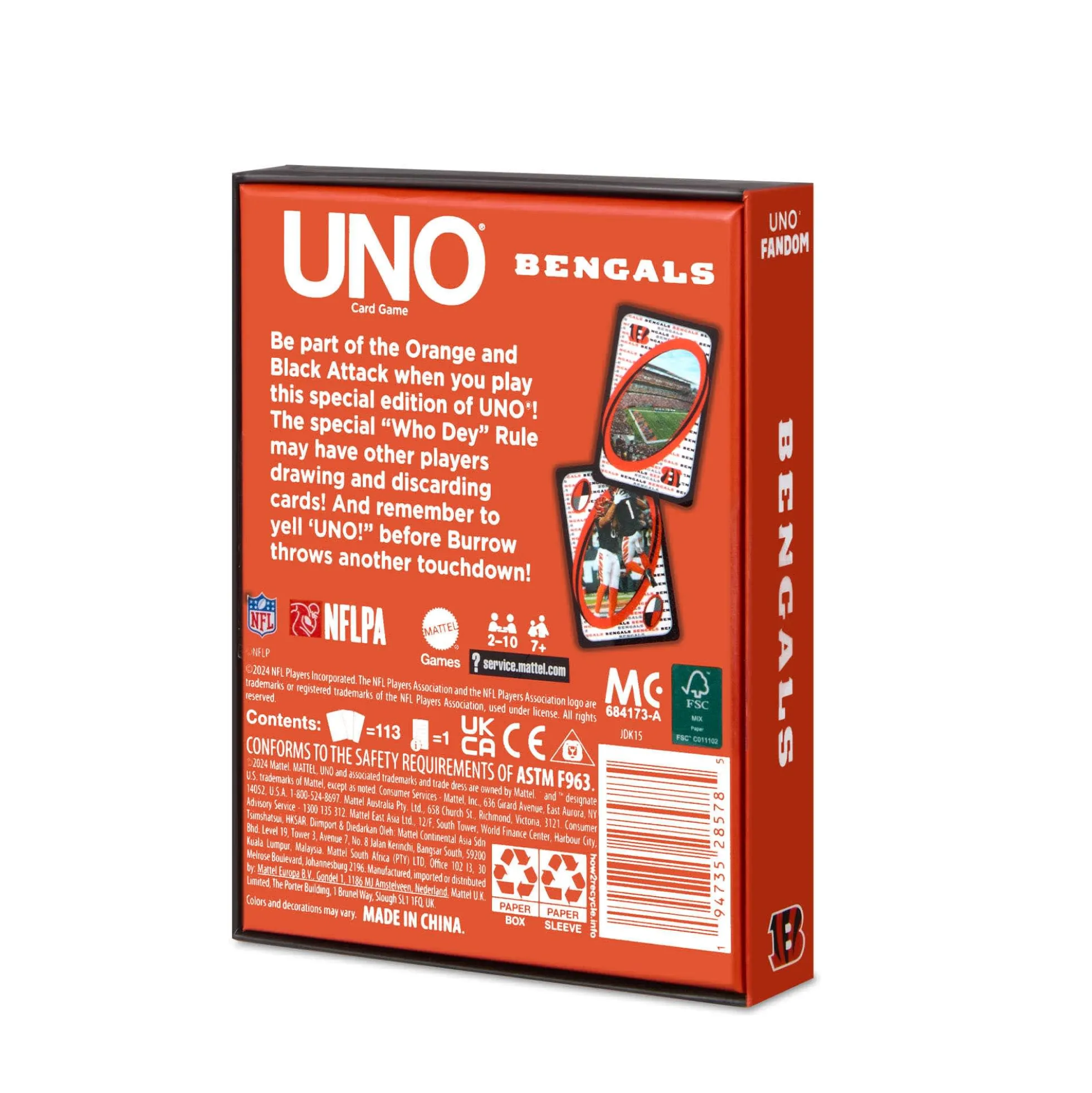 UNO Fandom NFL Cincinnati Bengals Game Deck