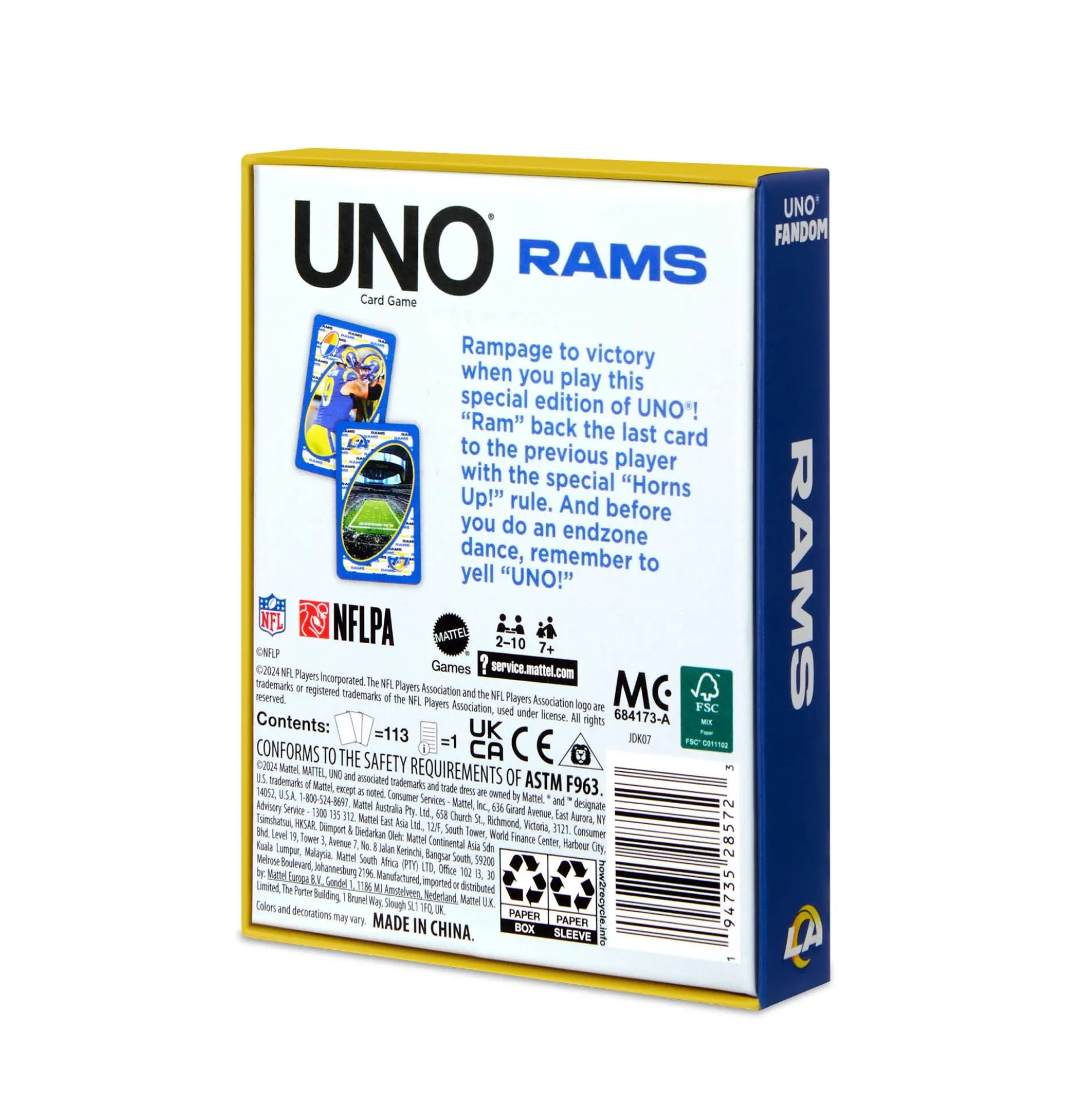 UNO Fandom NFL Los Angeles Rams Game Deck
