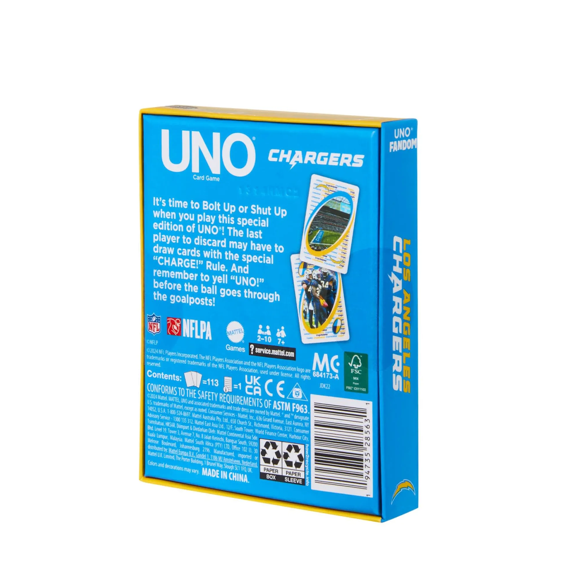 UNO Fandom NFL Los Angeles Chargers Game Deck