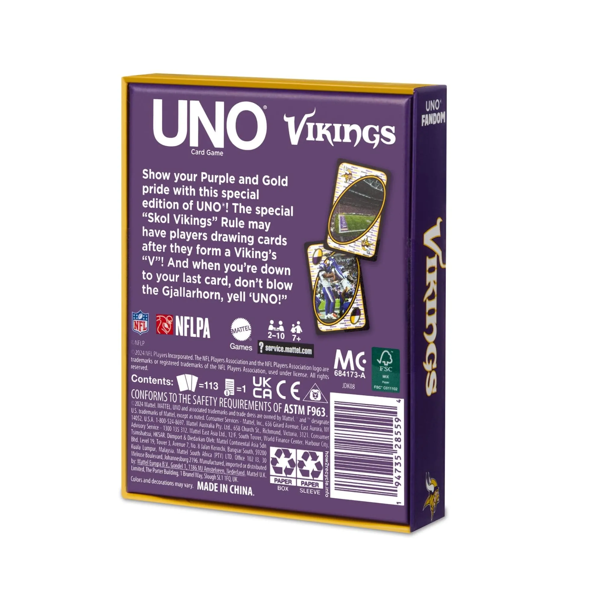 UNO Fandom NFL Minnesota Vikings Game Deck