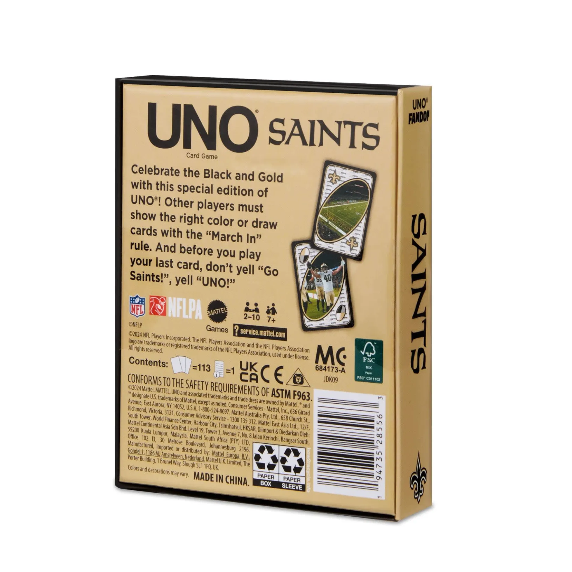 UNO Fandom NFL New Orleans Saints Game Deck
