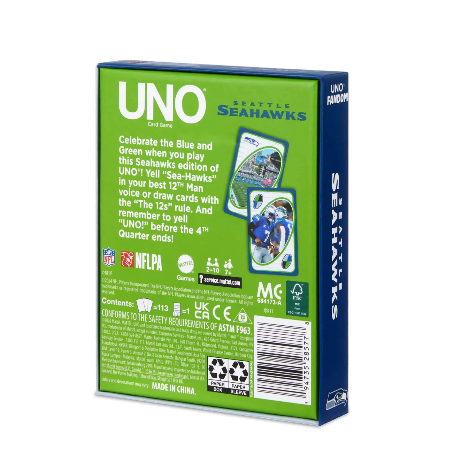 UNO Fandom NFL Seattle Seahawks Game Deck