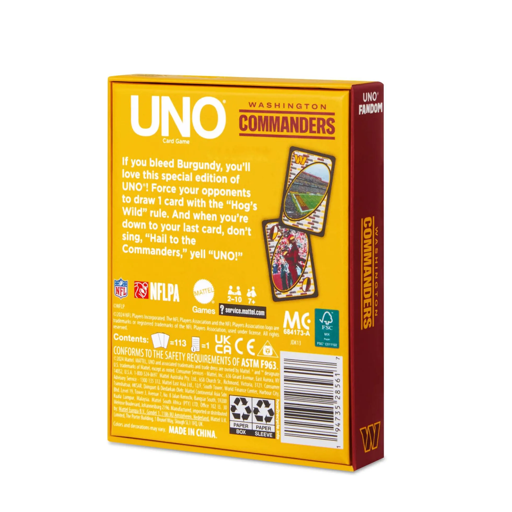 UNO Fandom NFL Washington Commanders Game Deck