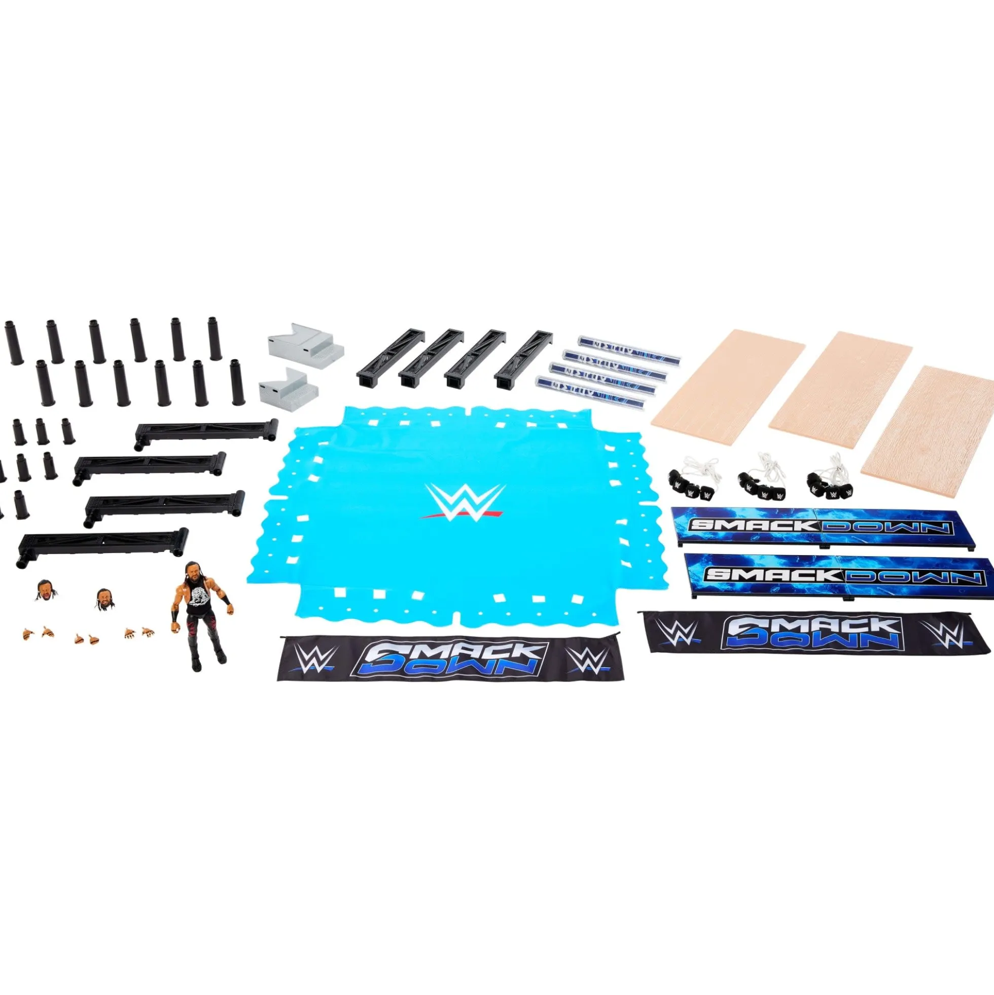 WWE Smack Down Wrestling Ring and WWE Ultimate Edition Jacob Fatu Figure