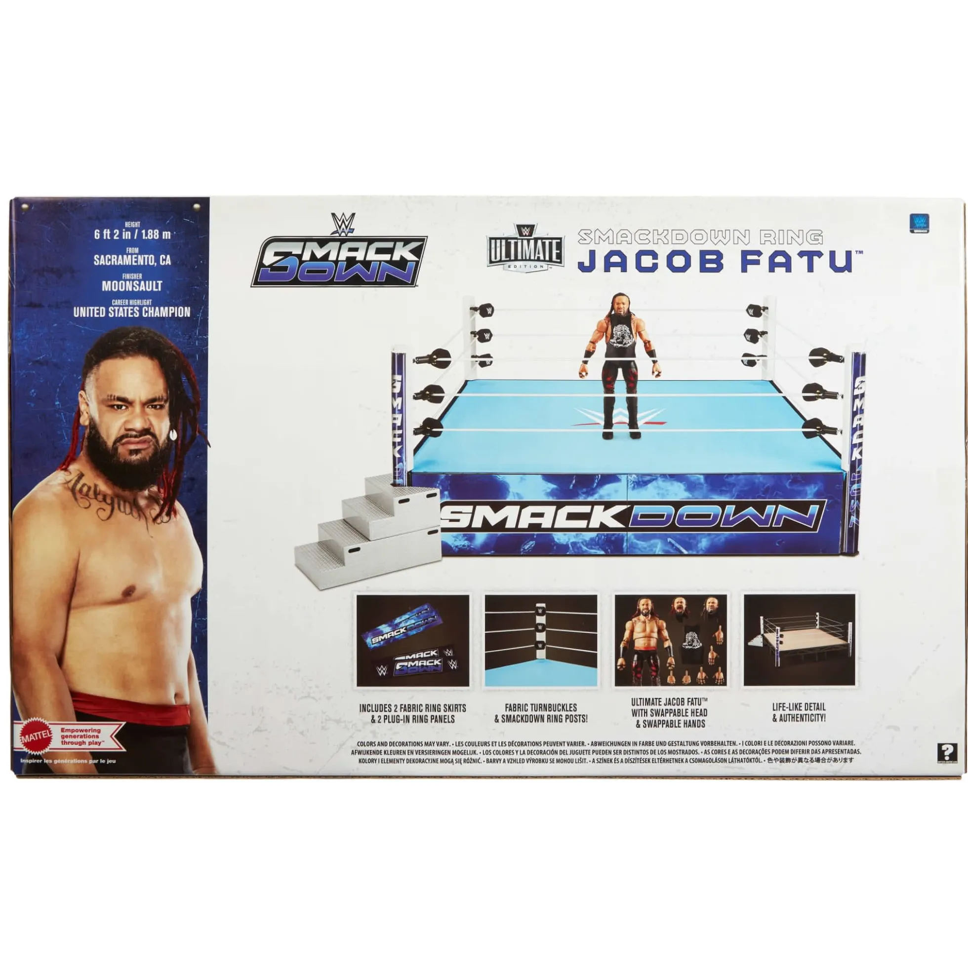 WWE Smack Down Wrestling Ring and WWE Ultimate Edition Jacob Fatu Figure